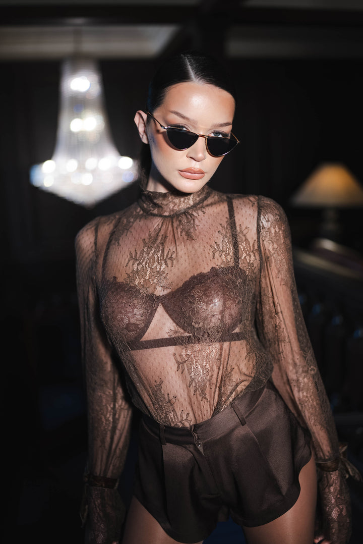 Ella Lace Blouse - Chocolate