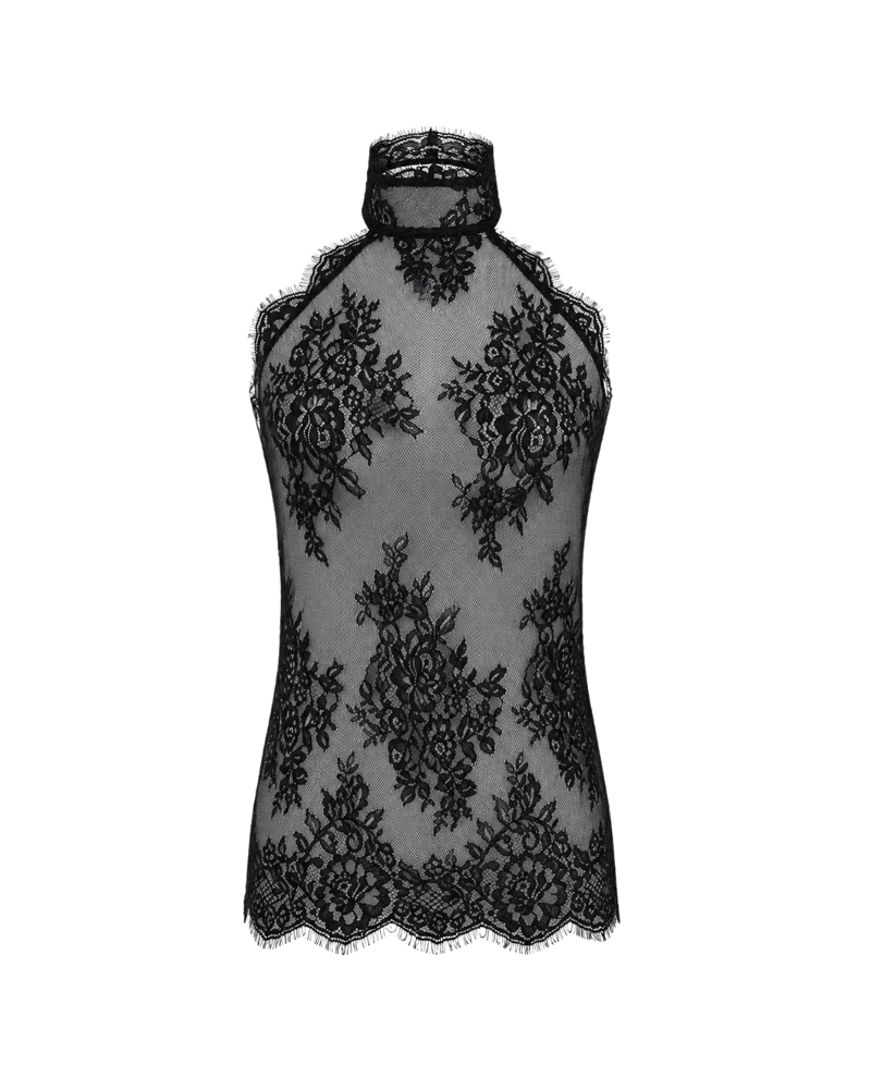 La Femme Sleeveless Black Lace Blouse