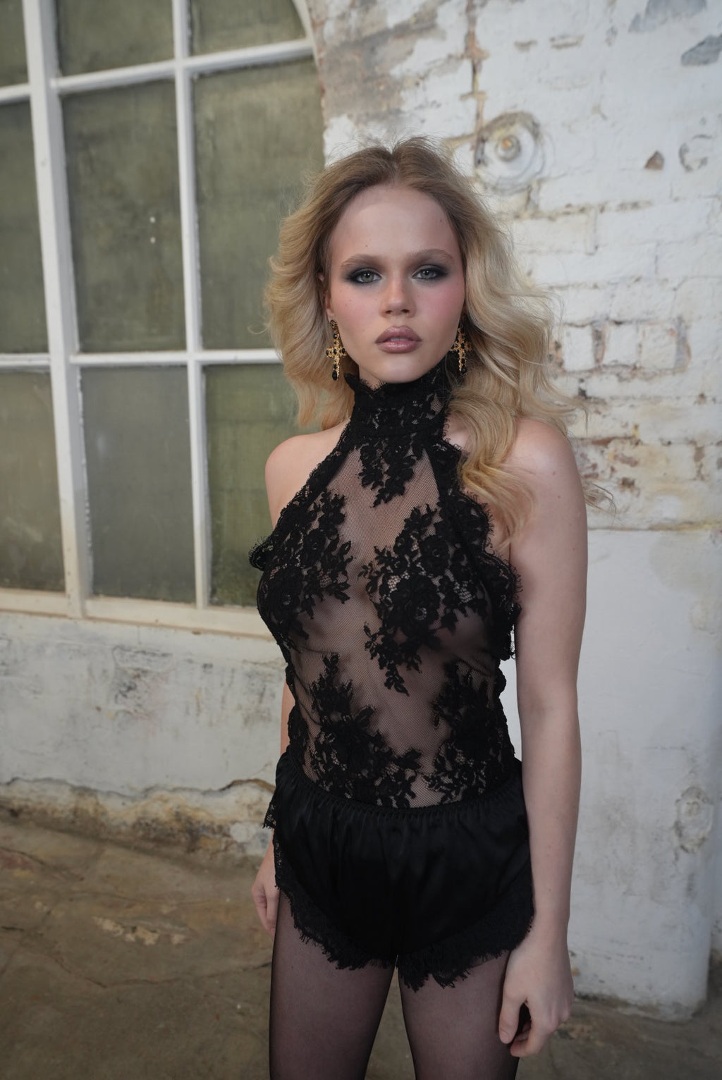 Allure Satin and Lace Shorts | Black