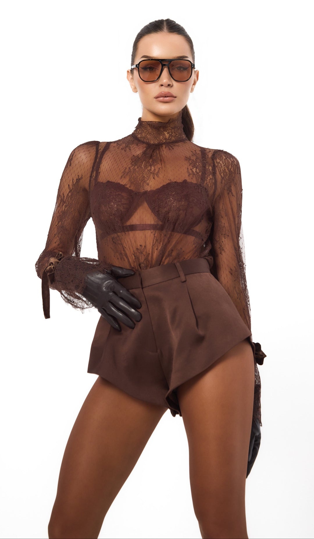 Ella Lace Blouse - Chocolate