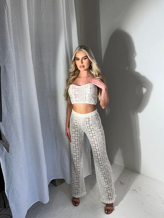 “Angel” Ivory Lace Crop Top & Flared Pants Co - Ord