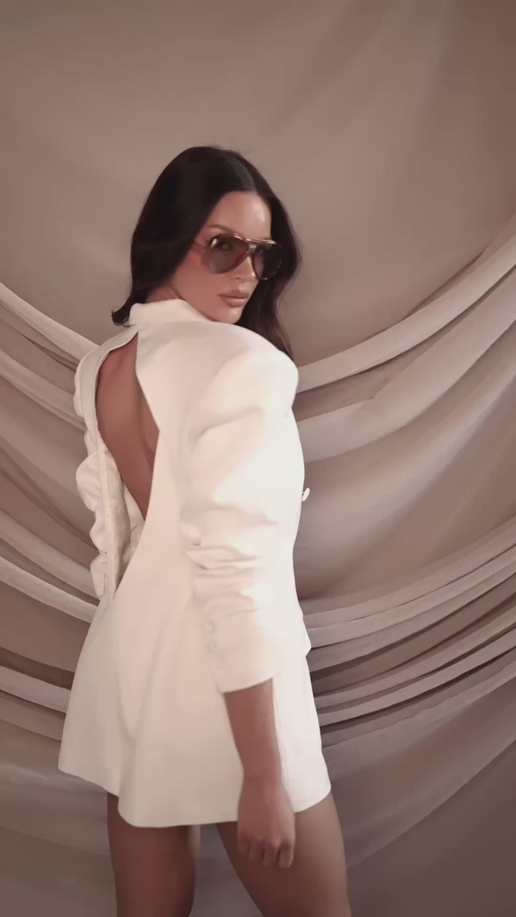 Power White Backless Blazer Dress